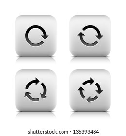 4 icon with arrow sign (set 02). Series in a stone style. Rounded square button with gray reflection and black shadow on white background. Vector illustration web design element in 8 eps