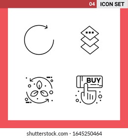 4 símbolos de esquema de estilo de línea de paquete de iconos en fondo blanco. Sencillos signos para el diseño general.