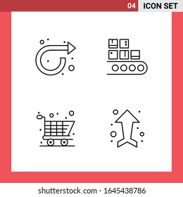 4 símbolos de esquema de estilo de línea de paquete de iconos en fondo blanco. Sencillos signos para el diseño general.