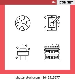 4 símbolos de esquema de estilo de línea de paquete de iconos en fondo blanco. Sencillos signos para el diseño general.