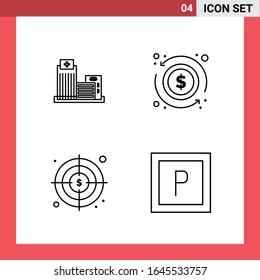 4 Icon Pack Line Style Outline Symbols on White Background. Simple Signs for general designing.