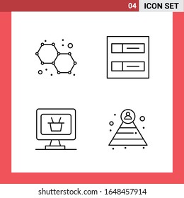 4 símbolos de esquema de estilo de línea de paquete de iconos en fondo blanco. Sencillos signos para el diseño general.