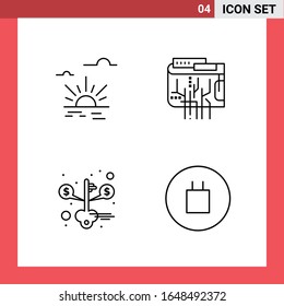 4 Icon Pack Line Style Outline Symbols on White Background. Simple Signs for general designing.