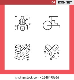 4 símbolos de esquema de estilo de línea de paquete de iconos en fondo blanco. Sencillos signos para el diseño general.