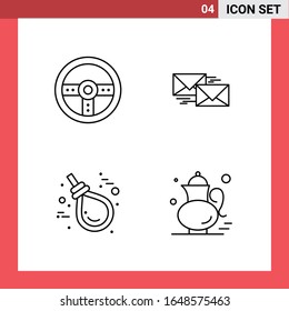 4 símbolos de esquema de estilo de línea de paquete de iconos en fondo blanco. Sencillos signos para el diseño general.