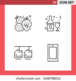 4 Symbole für Symbole auf weißem Hintergrund mit Linienführung. Einfache Zeichen für allgemeine Gestaltung.