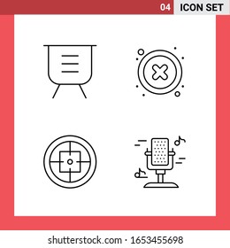 4 Symbole für Symbole auf weißem Hintergrund mit Linienführung. Einfache Zeichen für allgemeine Gestaltung.