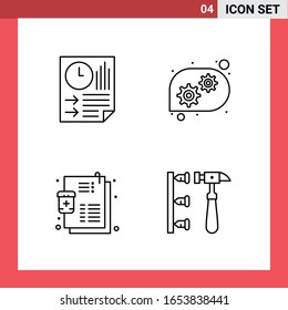 4 símbolos de esquema de estilo de línea de paquete de iconos en fondo blanco. Sencillos signos para el diseño general.