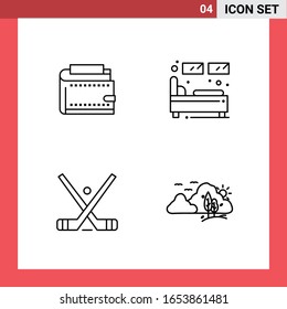 4 símbolos de esquema de estilo de línea de paquete de iconos en fondo blanco. Sencillos signos para el diseño general.