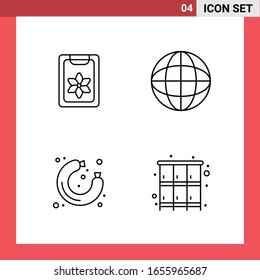 4 símbolos de esquema de estilo de línea de paquete de iconos en fondo blanco. Sencillos signos para el diseño general.