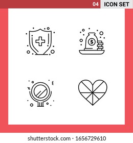 4 símbolos de esquema de estilo de línea de paquete de iconos en fondo blanco. Sencillos signos para el diseño general.