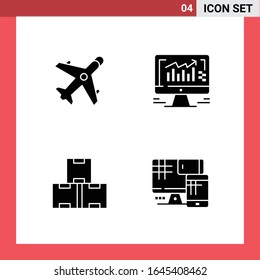 4 Icon Pack Solid Style Glyph Symbols on White Background. Simple Signs for general designing.