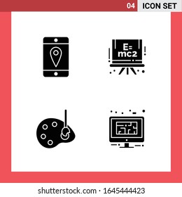 4 Icon Pack Solid Style Glyph Symbols on White Background. Simple Signs for general designing.