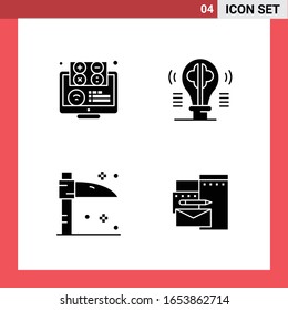 4 Icon Pack Solid Style Glyph Symbols on White Background. Simple Signs for general designing.