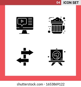 4 Icon Pack Solid Style Glyph Symbols on White Background. Simple Signs for general designing.