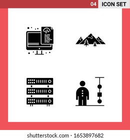 4 Icon Pack Solid Style Glyph Symbols on White Background. Simple Signs for general designing.