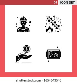 4 Icon Pack Solid Style Glyph Symbols on White Background. Simple Signs for general designing.