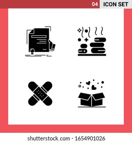 4 Icon Pack Solid Style Glyph Symbols on White Background. Simple Signs for general designing.