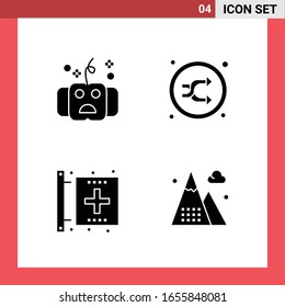 4 Icon Pack Solid Style Glyph Symbols on White Background. Simple Signs for general designing.