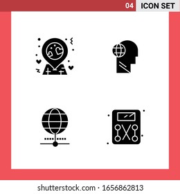 4 Icon Pack Solid Style Glyph Symbols on White Background. Simple Signs for general designing.