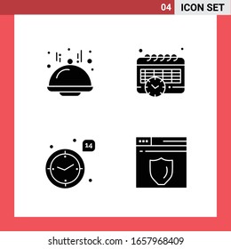 4 Icon Pack Solid Style Glyph Symbols on White Background. Simple Signs for general designing.