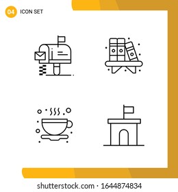 4 Icon Set. Line Style Icon Pack. Outline Symbols isolated on White Backgound for Responsive Website Designing.