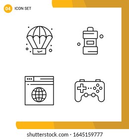 4 Icon Set. Line Style Icon Pack. Outline Symbols isolated on White Backgound for Responsive Website Designing.