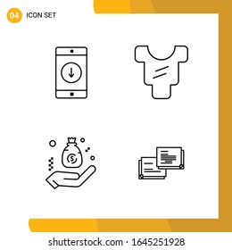 4 Icon Set. Line Style Icon Pack. Outline Symbols isolated on White Backgound for Responsive Website Designing.