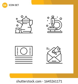  4 Conjunto de iconos. Paquete de iconos de estilo de línea. Símbolos de esquema aislados en el fondo blanco para diseño de sitio web responsable.