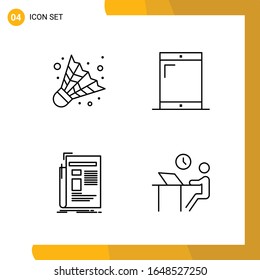 4 Icon Set. Line Style Icon Pack. Outline Symbols isolated on White Backgound for Responsive Website Designing.