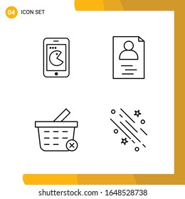 4 Icon Set. Line Style Icon Pack. Outline Symbols isolated on White Backgound for Responsive Website Designing.