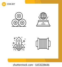 4 Icon Set. Line Style Icon Pack. Outline Symbols isolated on White Backgound for Responsive Website Designing.
