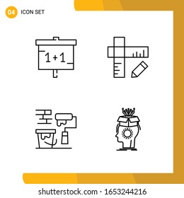 4 Icon Set. Line Style Icon Pack. Outline Symbols isolated on White Backgound for Responsive Website Designing.