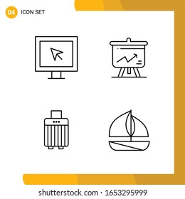 4 Icon Set. Line Style Icon Pack. Outline Symbols isolated on White Backgound for Responsive Website Designing.