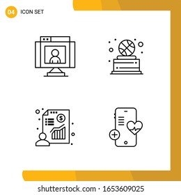 4 Conjunto de iconos. Paquete de iconos de estilo de línea. Símbolos de esquema aislados en el fondo blanco para diseño de sitio web responsable.