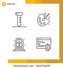 4 Icon Set. Line Style Icon Pack. Outline Symbols isolated on White Backgound for Responsive Website Designing.