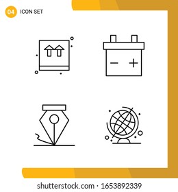 4 Icon Set. Line Style Icon Pack. Outline Symbols isolated on White Backgound for Responsive Website Designing.