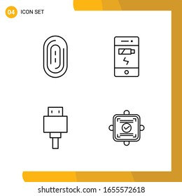 4 Icon Set. Line Style Icon Pack. Outline Symbols isolated on White Backgound for Responsive Website Designing.