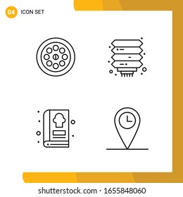 4 Icon Set. Line Style Icon Pack. Outline Symbols isolated on White Backgound for Responsive Website Designing.