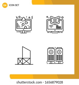 4 Icon Set. Line Style Icon Pack. Outline Symbols isolated on White Backgound for Responsive Website Designing.