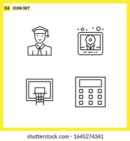4 Icon Set. Simple Line Symbols. Outline Sign on White Background for Website Design Mobile Applications and Print Media.