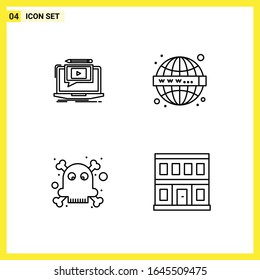4 Icon Set. Simple Line Symbols. Outline Sign on White Background for Website Design Mobile Applications and Print Media.