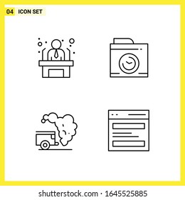 4 Icon Set. Simple Line Symbols. Outline Sign on White Background for Website Design Mobile Applications and Print Media.