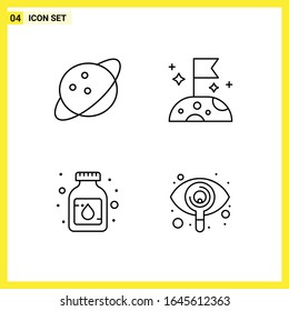 4 Conjunto de iconos. Símbolos de líneas simples. Signo de esquema en fondo blanco para el diseño de aplicaciones móviles del sitio web y medios impresos.