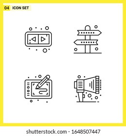  4 Symbolsatz. Einfache Zeilensymbole. Rahmenzeichnung auf weißem Hintergrund für Webseitendesign Mobile Applications und Printmedien.