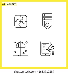 4 Conjunto de iconos. Símbolos de líneas simples. Signo de esquema en fondo blanco para el diseño de aplicaciones móviles del sitio web y medios impresos.