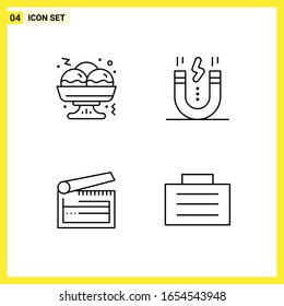 4 Conjunto de iconos. Símbolos de líneas simples. Signo de esquema en fondo blanco para el diseño de aplicaciones móviles del sitio web y medios impresos.