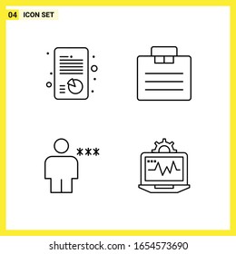 4 Icon Set. Simple Line Symbols. Outline Sign on White Background for Website Design Mobile Applications and Print Media.