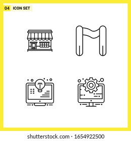4 Icon Set. Simple Line Symbols. Outline Sign on White Background for Website Design Mobile Applications and Print Media.