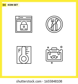 4 Conjunto de iconos. Símbolos de líneas simples. Signo de esquema en fondo blanco para el diseño de aplicaciones móviles del sitio web y medios impresos.